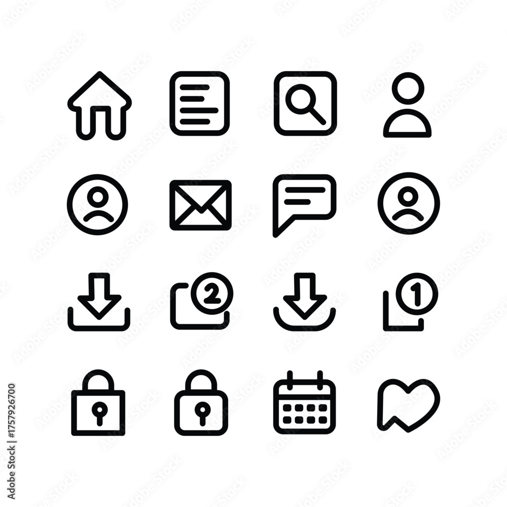 Fototapeta premium con Set – Web and App Interface Symbols Outline Vector Icons Collection