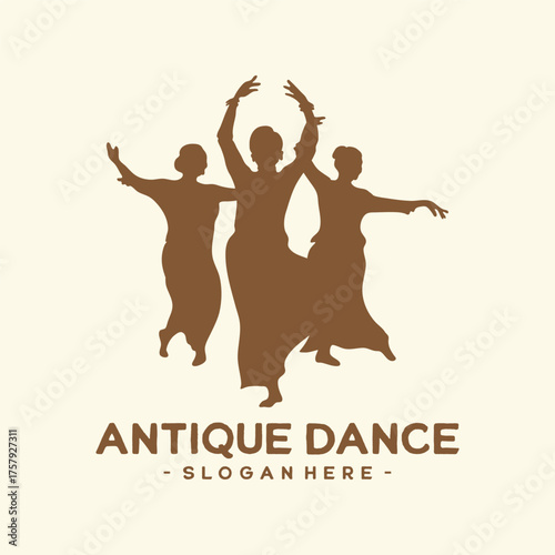 Elegant women dancing logo template design. Flowing dresses, inspired by classical and antique art vector illustration,