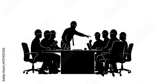 hard hat huddle directing team strategy, project blueprint unveiled, isolated on transparent background
