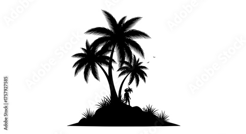 whispering palms shelter a young explorers quiet tropical island discovery, isolated on transparent background