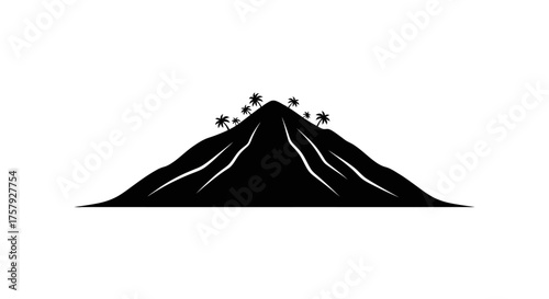 coastal mountain profile, where palms signify serene, wild beauty, isolated on transparent background