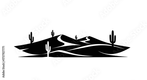 timeless desert passage graphic path among iconic saguaro forms, isolated on transparent background