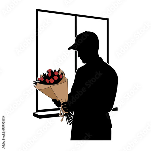 anticipations embrace man holds red roses, awaiting loves tender moment, isolated on transparent background