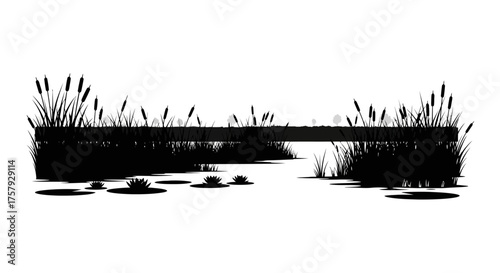 stillwater passage reeds and lilies frame a peaceful aquatic journey, isolated on transparent background
