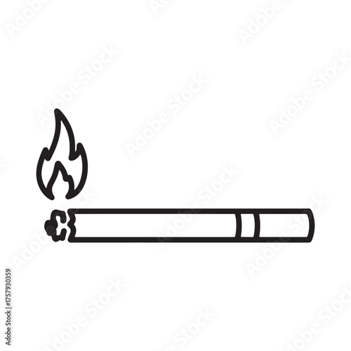 Simple line art of a burning cigarette with flame