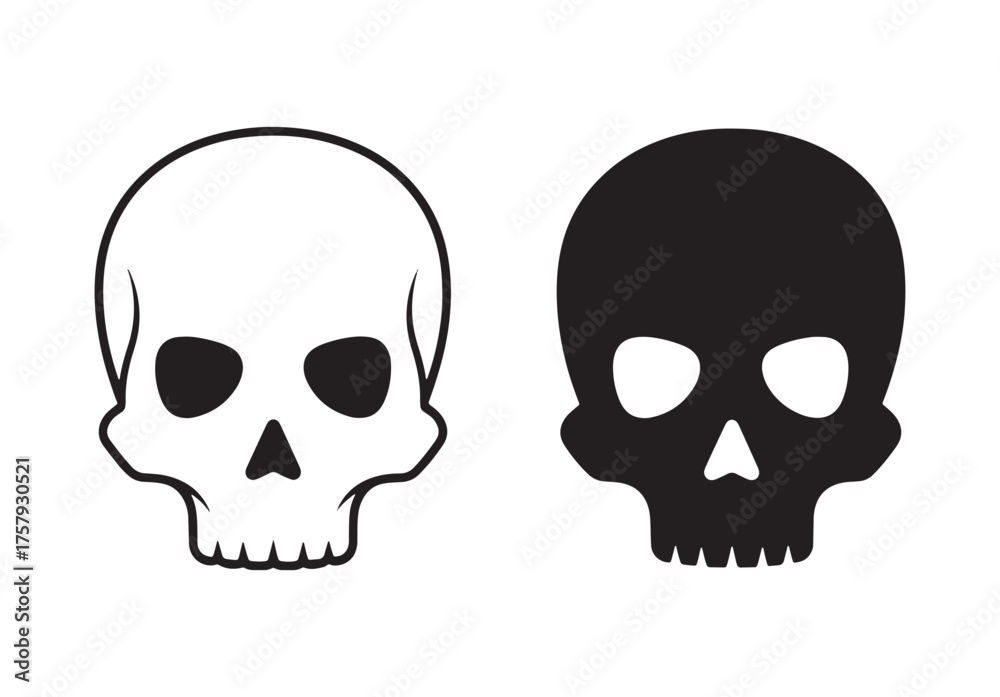 Fototapeta premium Two skulls one black one white symbolizing contrast and duality