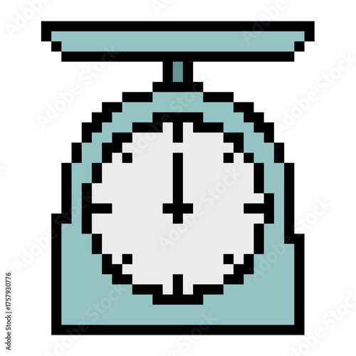 Pixel weight scale icon vector. Ideal for measurement, fitness, and balance themes. This digital graphic is perfect for game, retro game, or 8 bit design projects and assets.