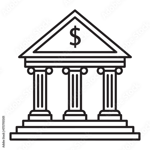 Classic bank building icon with dollar sign for finance and money