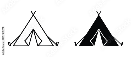 Two simple tent icons outline and filled camping outdoor adventure