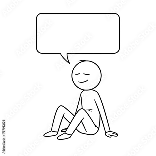 Line art character with a light smile and thought bubble, representing emotional balance and contentment.