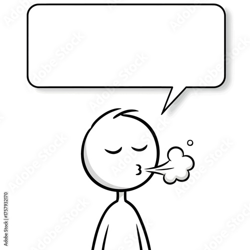 Vector character releasing tension with deep exhale gesture, symbolizing relief and relaxation after pressure.