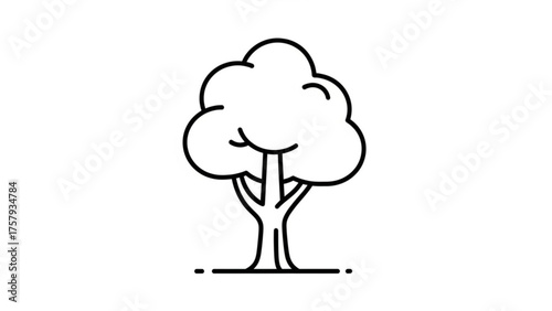 Simple black and white line art illustration of a stylized tree with a rounded canopy and a thick trunk, representing nature and growth in a minimalist design