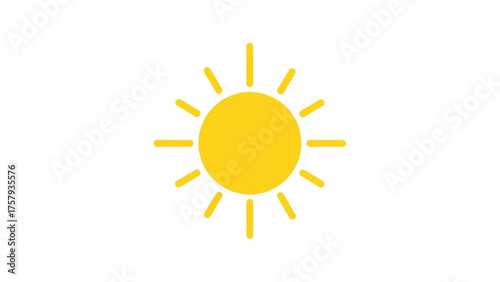 A simple, bright yellow sun icon with rays extending outward against a clean white background, symbolizing light, warmth, and daytime