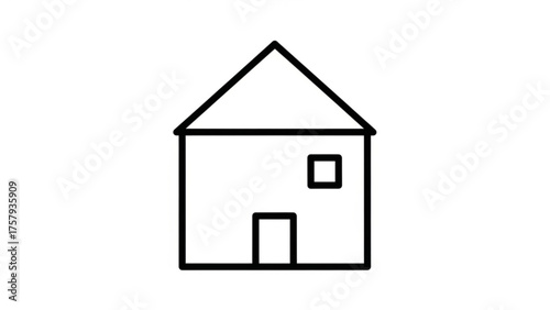 A simple black and white line drawing of a house with a door and a single window, representing home ownership and residential living