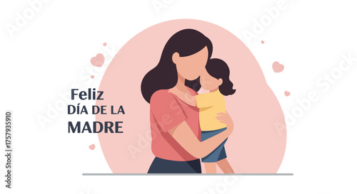Mother Holding Child Celebrating Mother Day with Heartfelt Love in Soft Pink Background