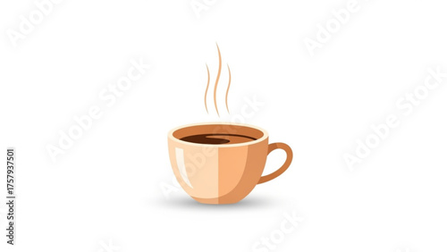 Warm cup of coffee with steam rising up, perfect for a cozy morning or a break, symbolizing comfort and relaxation, isolated on white background