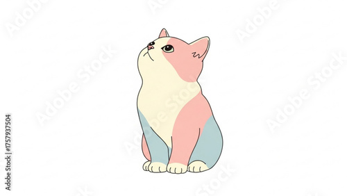 A curious cat sits tall, gazing upwards with hopeful eyes, its fur colored in a design reflecting pride and inclusion, celebrating identity