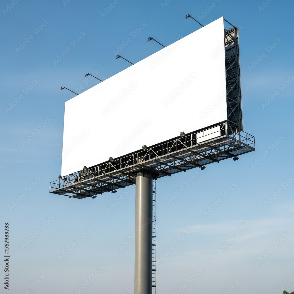 Obraz premium Blank outdoor billboard under clear blue sky for advertisement