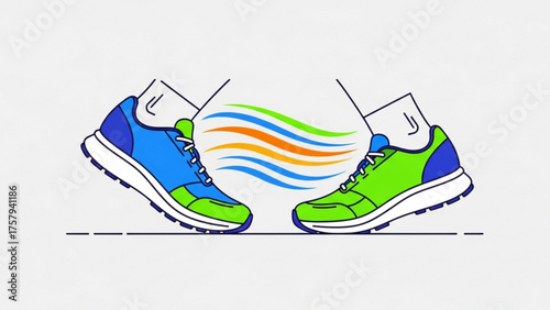 Iconic illustration showcasing running shoes with a dynamic visual representation of movement, perfect for fitness concepts, health and sports