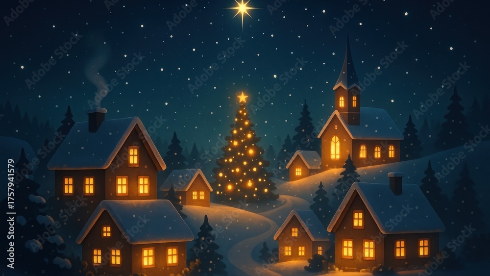 Fototapeta premium Cozy winter village scene