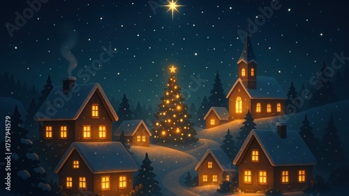 Wallpaper Mural Cozy winter village scene Torontodigital.ca