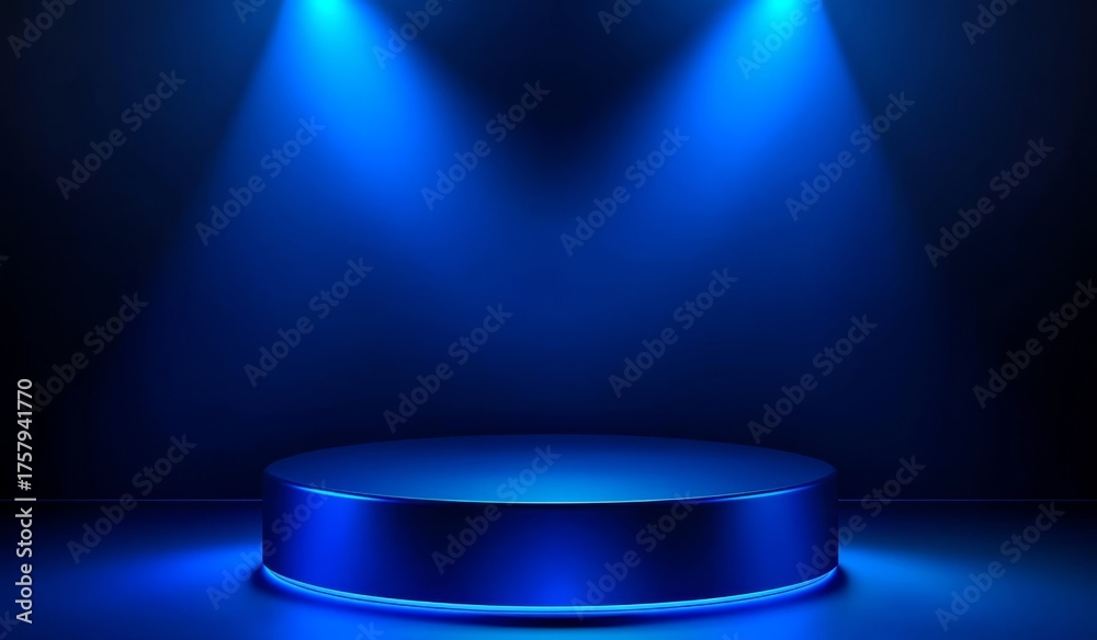 Fototapeta premium Dark blue 3D stage podium for product presentations.