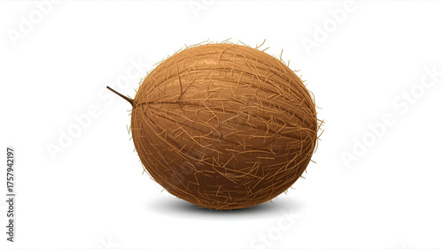 A vector of a coconut, showing the rough brown shell with a hint of white interior, minimal shading, and clean lines.