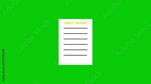 4K minimalist animation of a credit report document with dollar sign, symbolizing financial record, credit score, loan evaluation, and banking analysis for personal or business finance review.