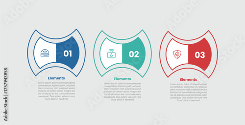 3 elements infographic comparison diagram with creative shape with slice color shape with outline outer with 3 step for slide presentation