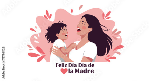 Mother and Daughter Laughing Together Happy Mother Day Illustration