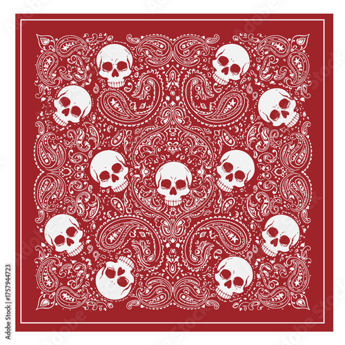 Pattern Bandana Paisley Ornament Design with skulls.eps