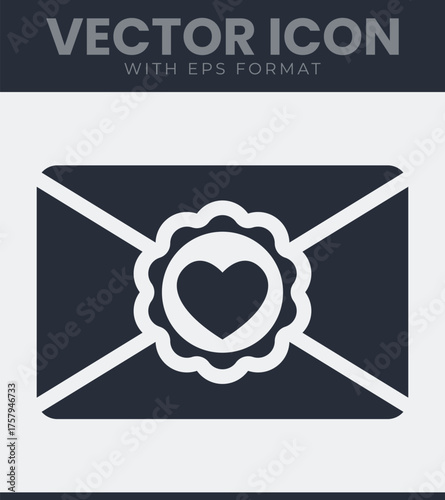 Simple love letter envelope icon vector graphic. Mail, message, post, valentine, romantic, romance, greeting, card, send, receive, sweetheart and more. Solid vector symbol illustration