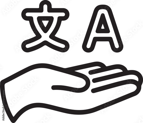 Open hand holding chinese character and latin letter a symbolizing language translation