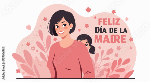 Mother with Daughter Celebrating Mother's Day in Soft Pink Floral Style