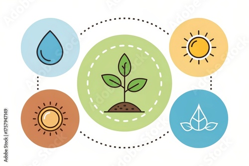 Minimalist circular diagram showing plant growth essentials