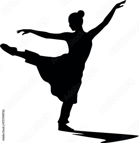 Black silhouette of graceful dancer in motion ballet