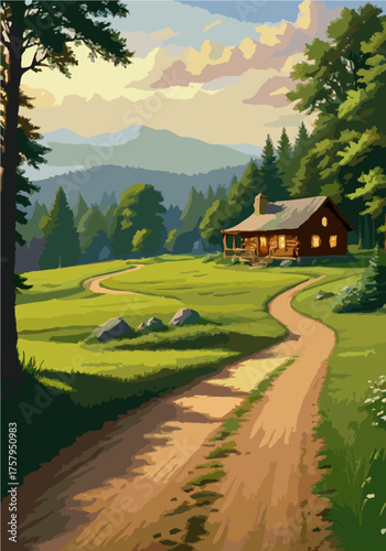 Dirt road leading to distant mountains