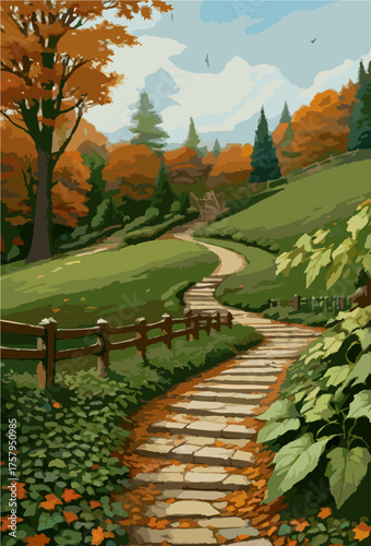 Autumn path covered with fallen leaves