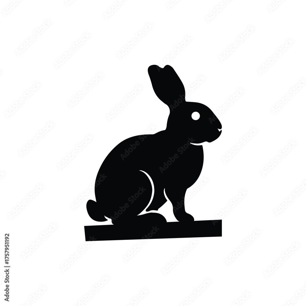 Obraz premium Black Rabbit Silhouette Logo Design – Simple Bunny Icon for Easter, Nature, and Wildlife Concept