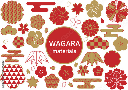 和柄のよく使う素材セット（赤、金）