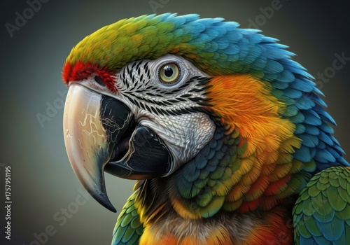 Close up of a colorful macaw parrot isolated on white background