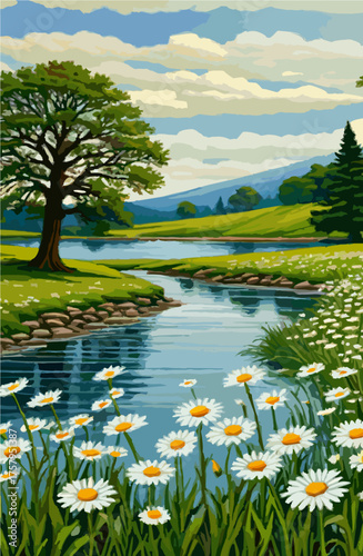 Stream flowing under cloudy blue sky