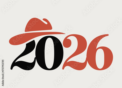Stylized 2026 Logo with Cowboy Hat for Western Theme Design and Future Events Promotion Graphic