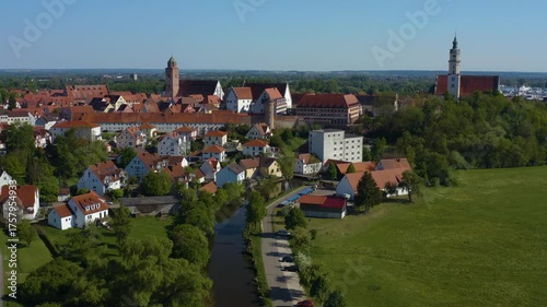 Wallpaper Mural Aerial view of the old town city Donauworth in Germany, Bavaria on a sunny spring day  Torontodigital.ca