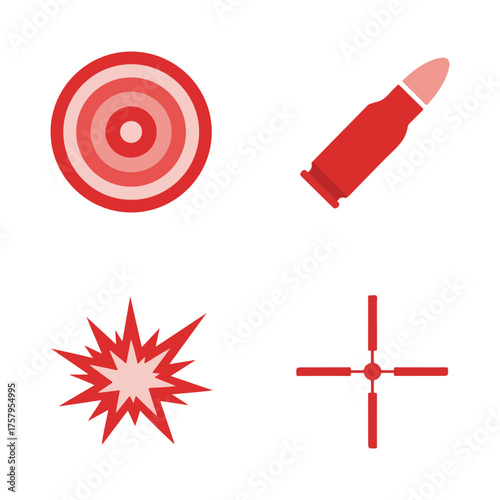 Red target, bullet, explosion, and crosshairs icons.