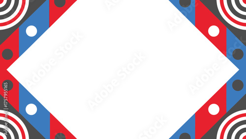 Modern geometric frame design with vibrant red, blue and neutral tones, perfect for adding a pop of color to any project or presentation background