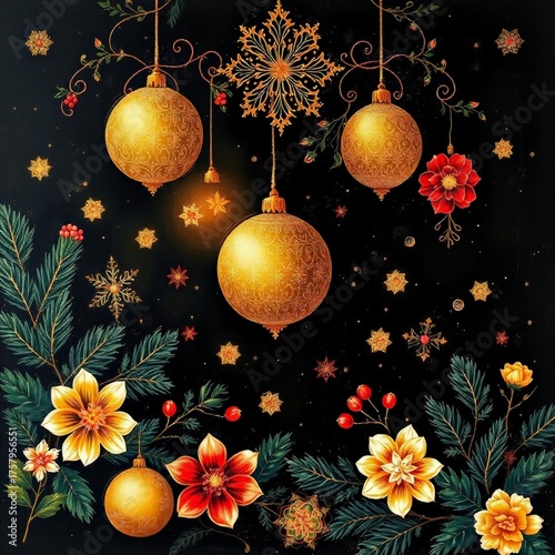 Holiday Background Luxury Gold, Ar Deco Geometric, and Dark Floral Christmas Texture_7