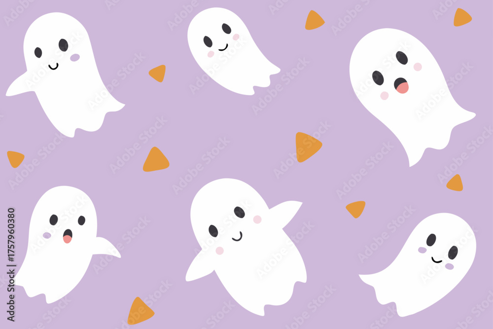 Obraz premium Cute Ghost Pattern Pastel Watercolor Design