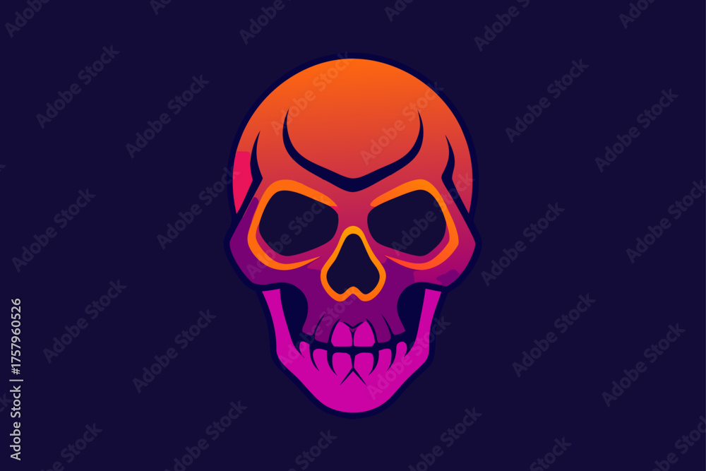 Fototapeta premium Glowing Skull Neon Orange Purple Contrast