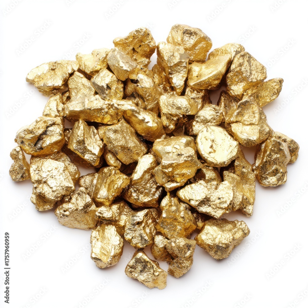 Obraz premium Golden Treasure: A glittering heap of raw gold nuggets, radiating the allure of wealth and the promise of discovery.